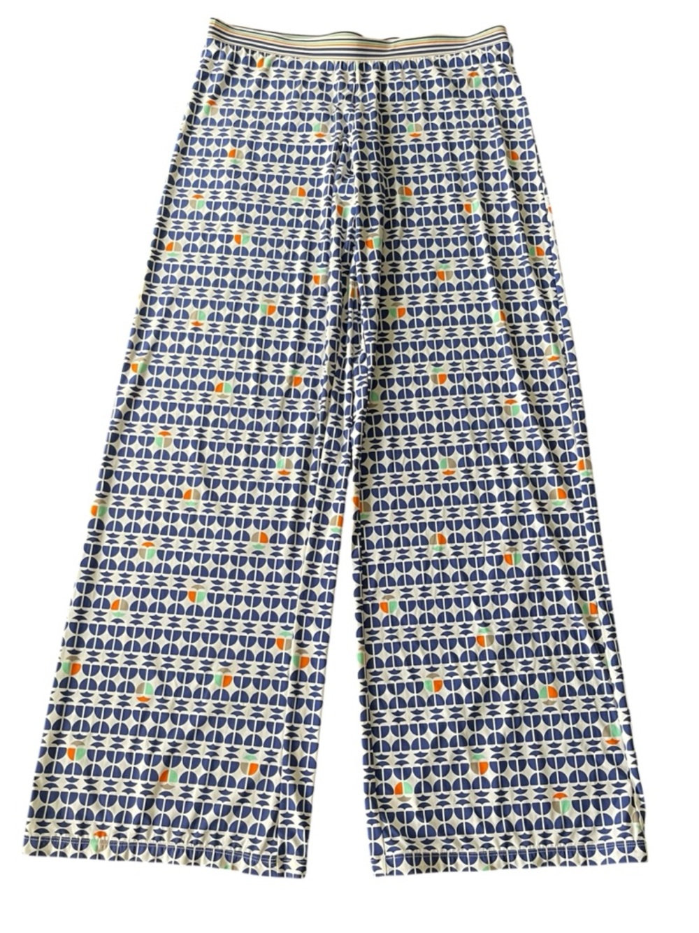 Trina Turk White/Blue Geo Print Resort Poolside Wide Leg Pull On Pant (M)